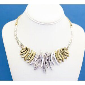 18 inch, Vintage Bib Gold Silver Tone Beach Party Bib Necklace - D18